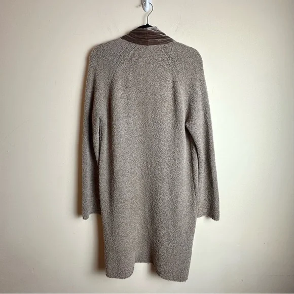 J. Jill Velvet Trim Merino Wool Silk Blend Brown Cardigan Duster Size Medium - Picture 5 of 16
